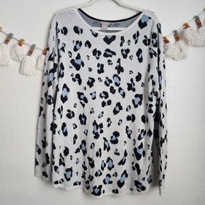 Chico's Leopard Long Sleeve Knit Tunic Pullover Top Boho Modest Coastal XL